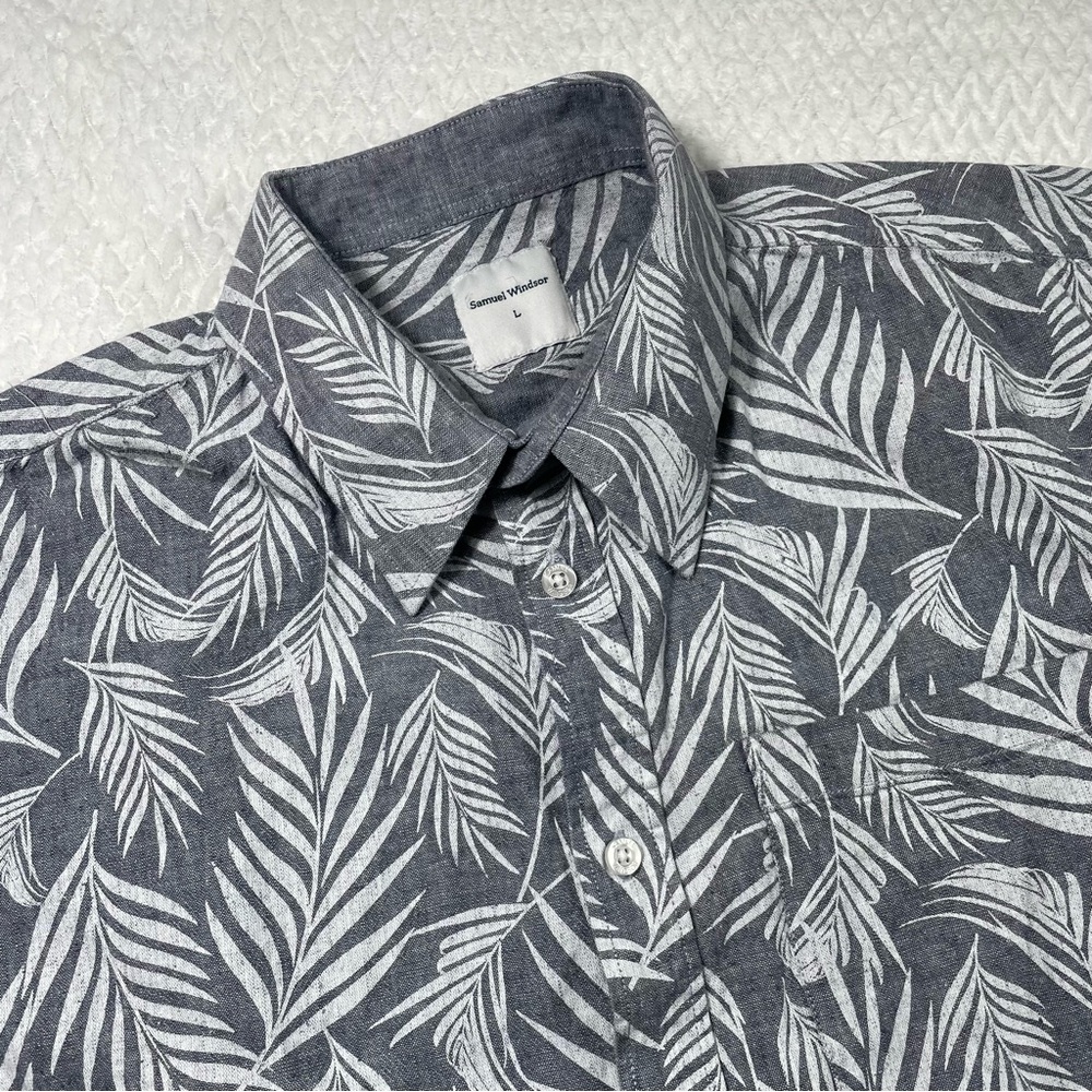 Samuel Windsor Linen Blend Tropical Print Short Sleeve Button Down Shirt Size L